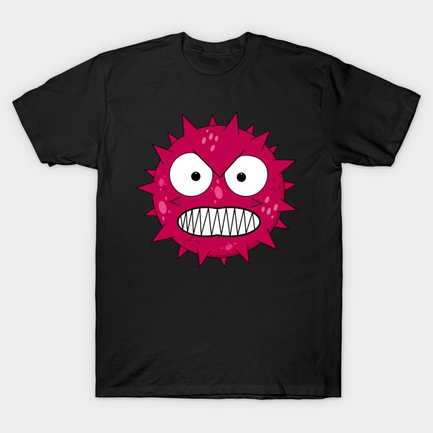 Angry red virus with fierce eyes T-Shirt by All About Nerds